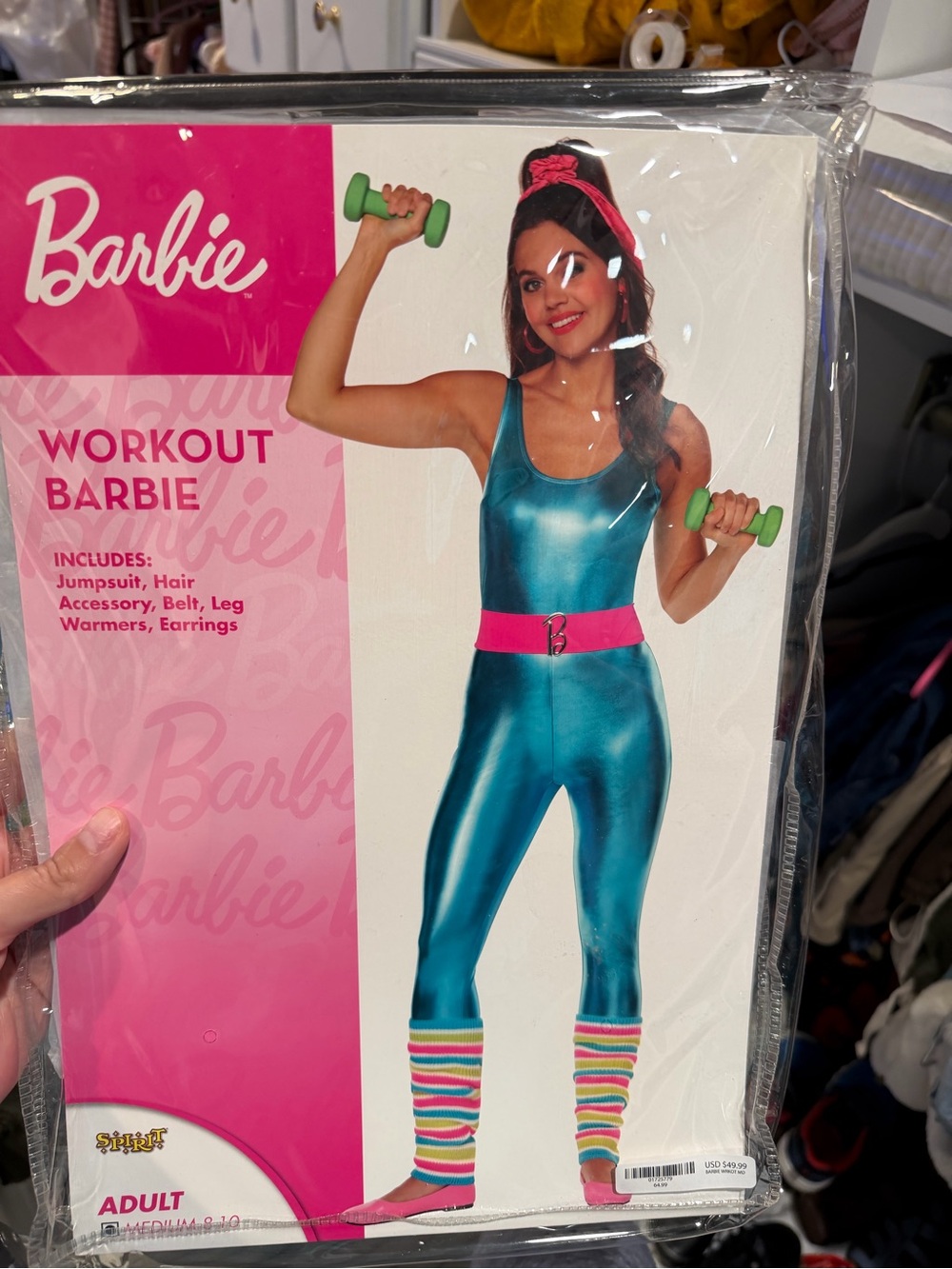 Barbie Metallic Teal Jumpsuit with Hot Pink Belt and Multicolor Leg Warmers